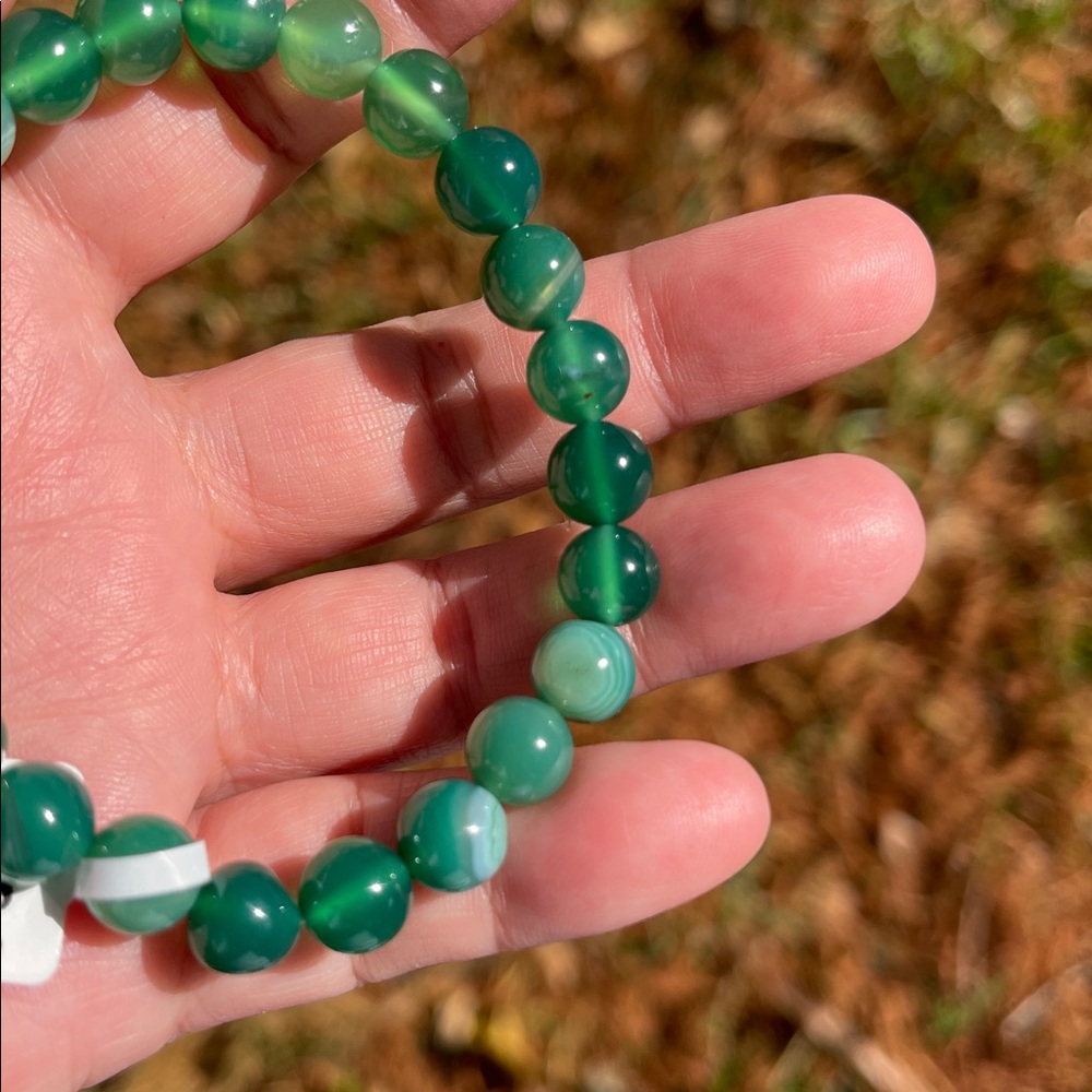NWT Natural Green Onyx Beaded Elastic Bracelet - Picture 8 of 8